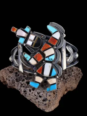 Native American Sterling Silver Vintage Zuni Inlay Turquoise Bracelet