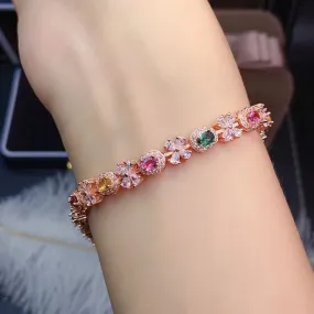 Natural Candy Rainbow Color Tourmaline Bracelet Crystal Clean Color So Light And Luxurious