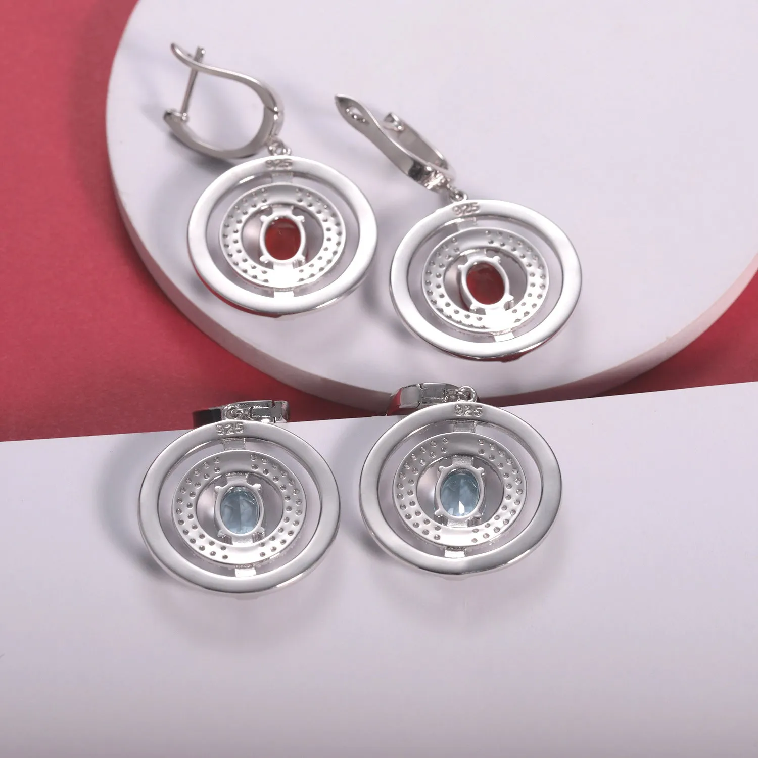 Natural Topaz Enamel Ring Design Silver Drop Earrings for Women