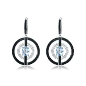 Natural Topaz Enamel Ring Design Silver Drop Earrings for Women