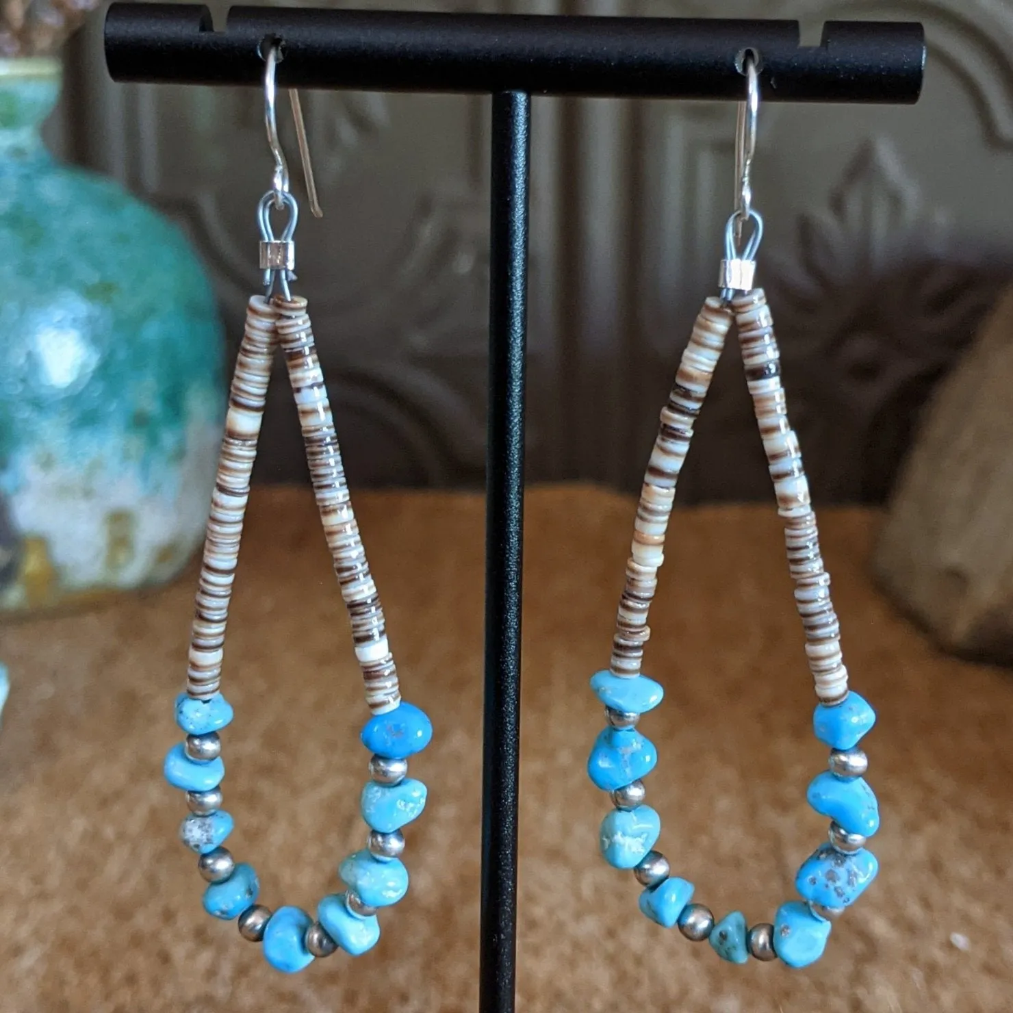 Navajo Made Turquoise Pen Shell Heishe Earrings SWSG-ERN-0005