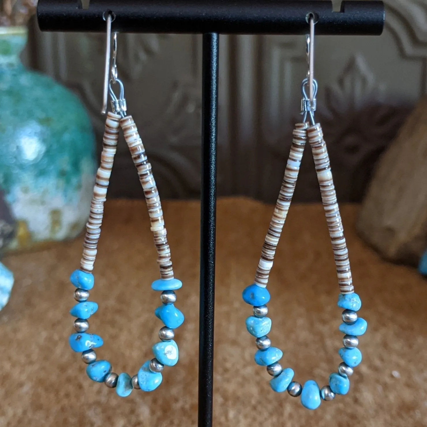 Navajo Made Turquoise Pen Shell Heishe Earrings SWSG-ERN-0005