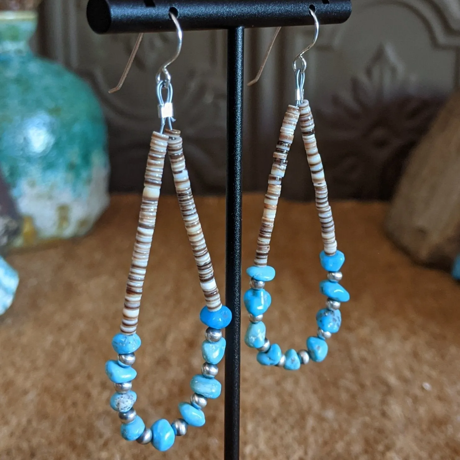 Navajo Made Turquoise Pen Shell Heishe Earrings SWSG-ERN-0005