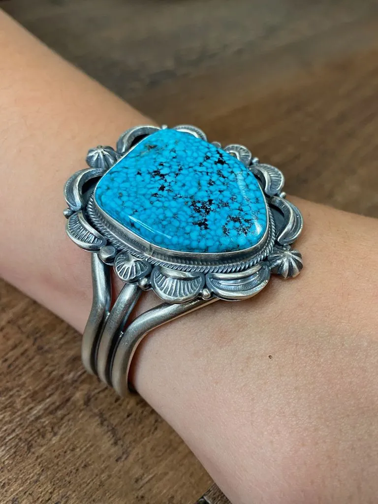 Navajo Natural Kingman Turquoise Sterling Silver Cuff Bracelet