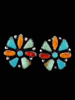 Navajo Spiny Oyster and Turquoise Post Earrings