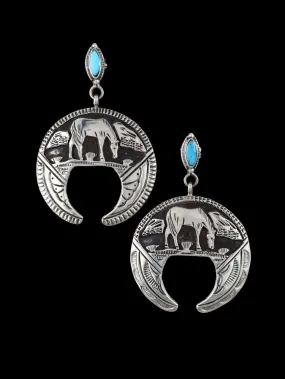 Navajo Sterling Silver Stamped Post Storyteller Overlay Earrings