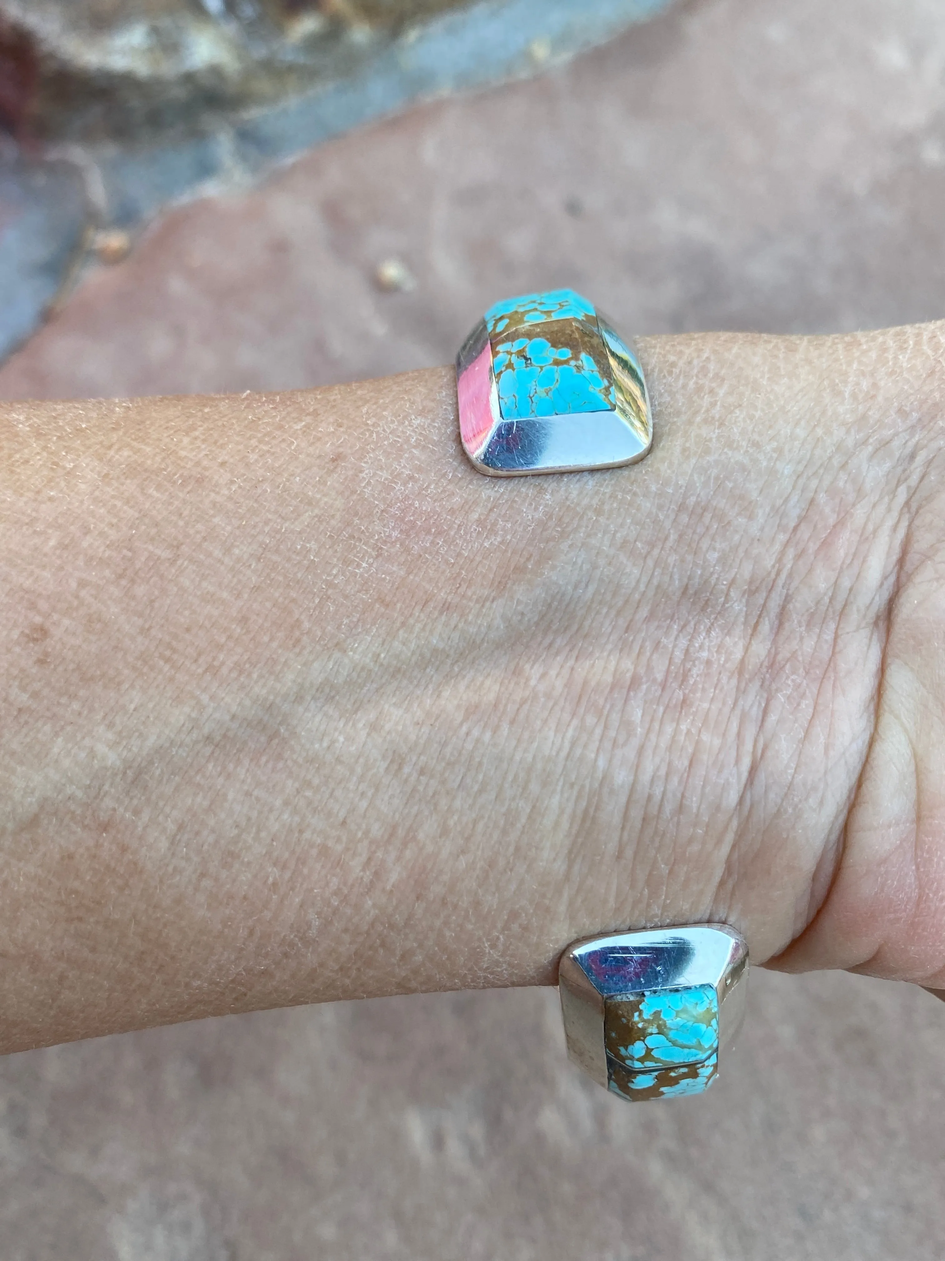 Navajo Turquoise 8 & Sterling silver 7/8” Wide Cuff Bracelet