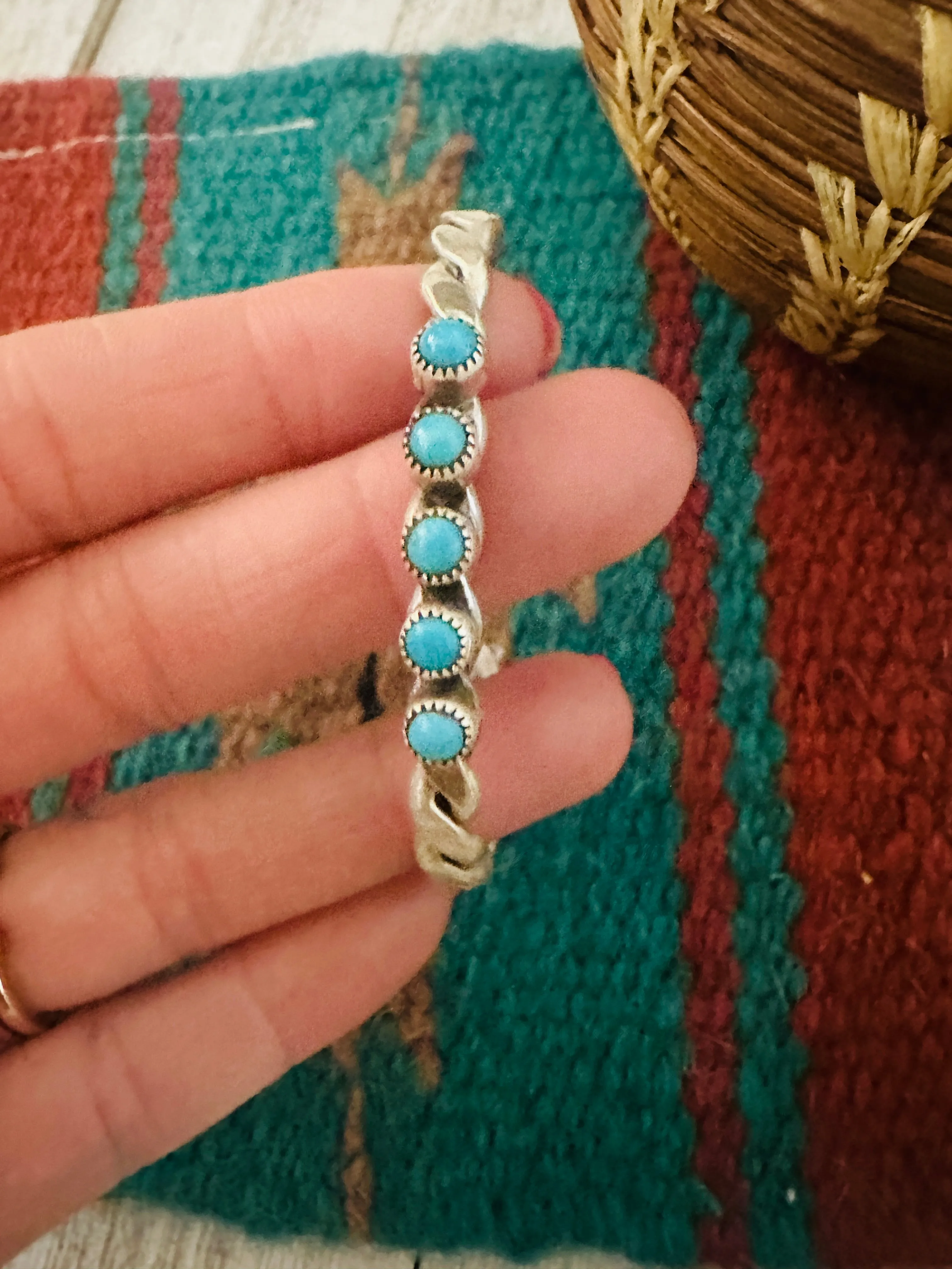 Navajo Twisted Sterling Silver & Turquoise Cuff Bracelet