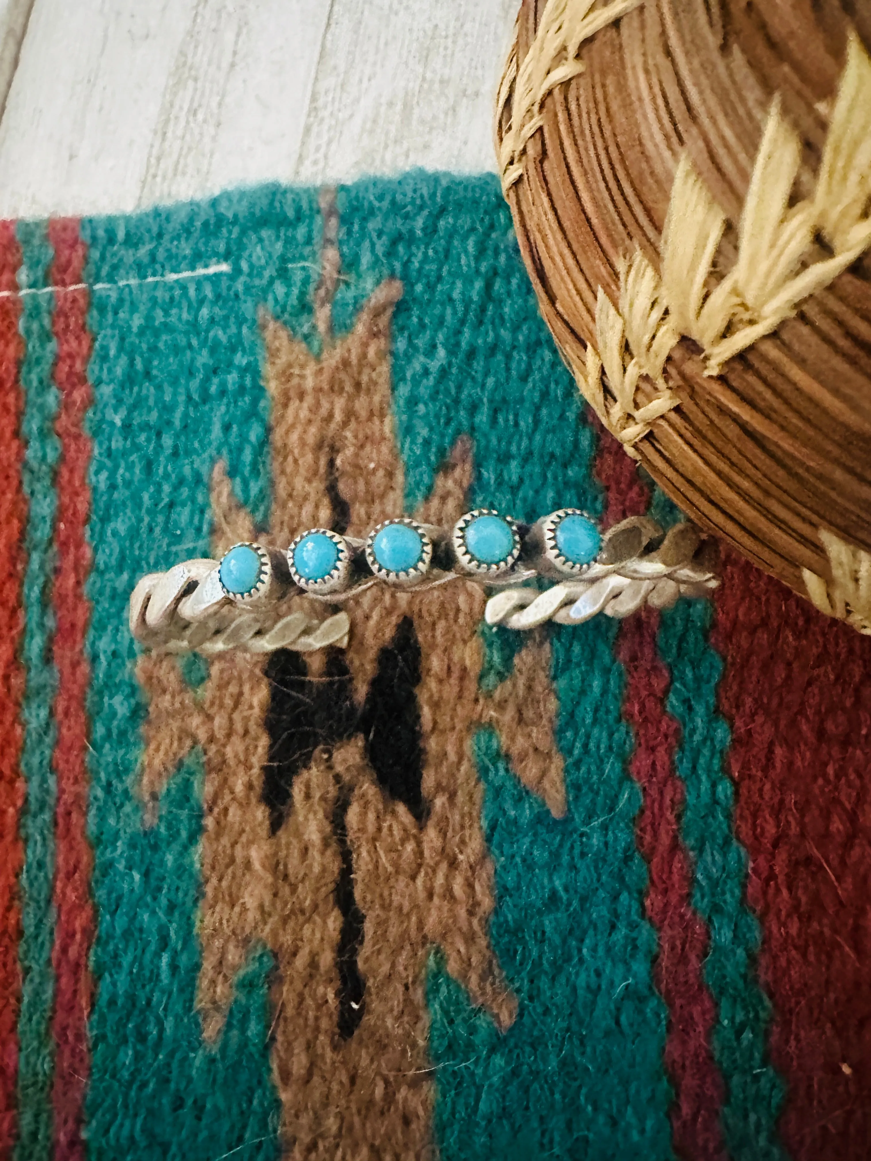 Navajo Twisted Sterling Silver & Turquoise Cuff Bracelet