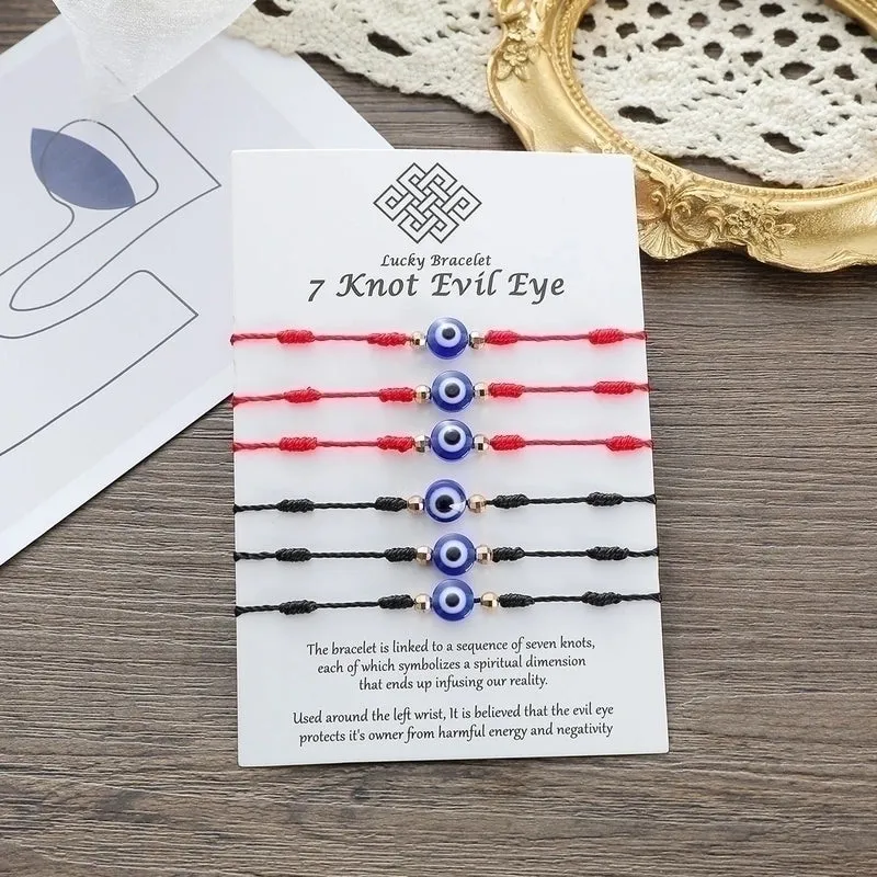 New Demon Eye Bracelet 7 Knot Lucky Red String Card Braided Bracelet 6 Piece Set