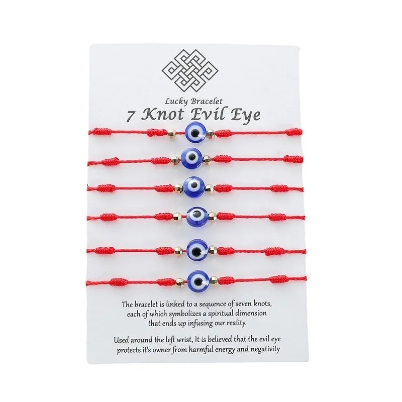 New Demon Eye Bracelet 7 Knot Lucky Red String Card Braided Bracelet 6 Piece Set