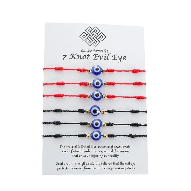 New Demon Eye Bracelet 7 Knot Lucky Red String Card Braided Bracelet 6 Piece Set