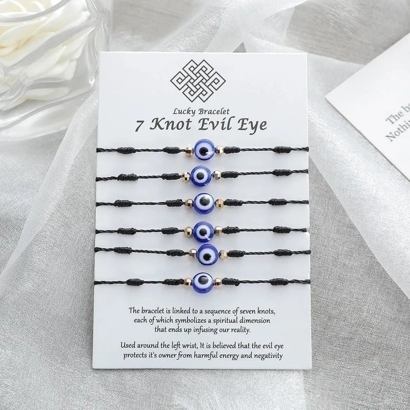 New Demon Eye Bracelet 7 Knot Lucky Red String Card Braided Bracelet 6 Piece Set