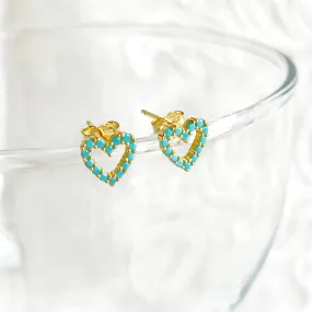 Ninaouity Turquoise Heart Sterling Silver Stud Earrings