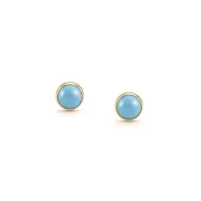 Nomination Round Cab Stone YG Stud Earrings Syn. Turquoise