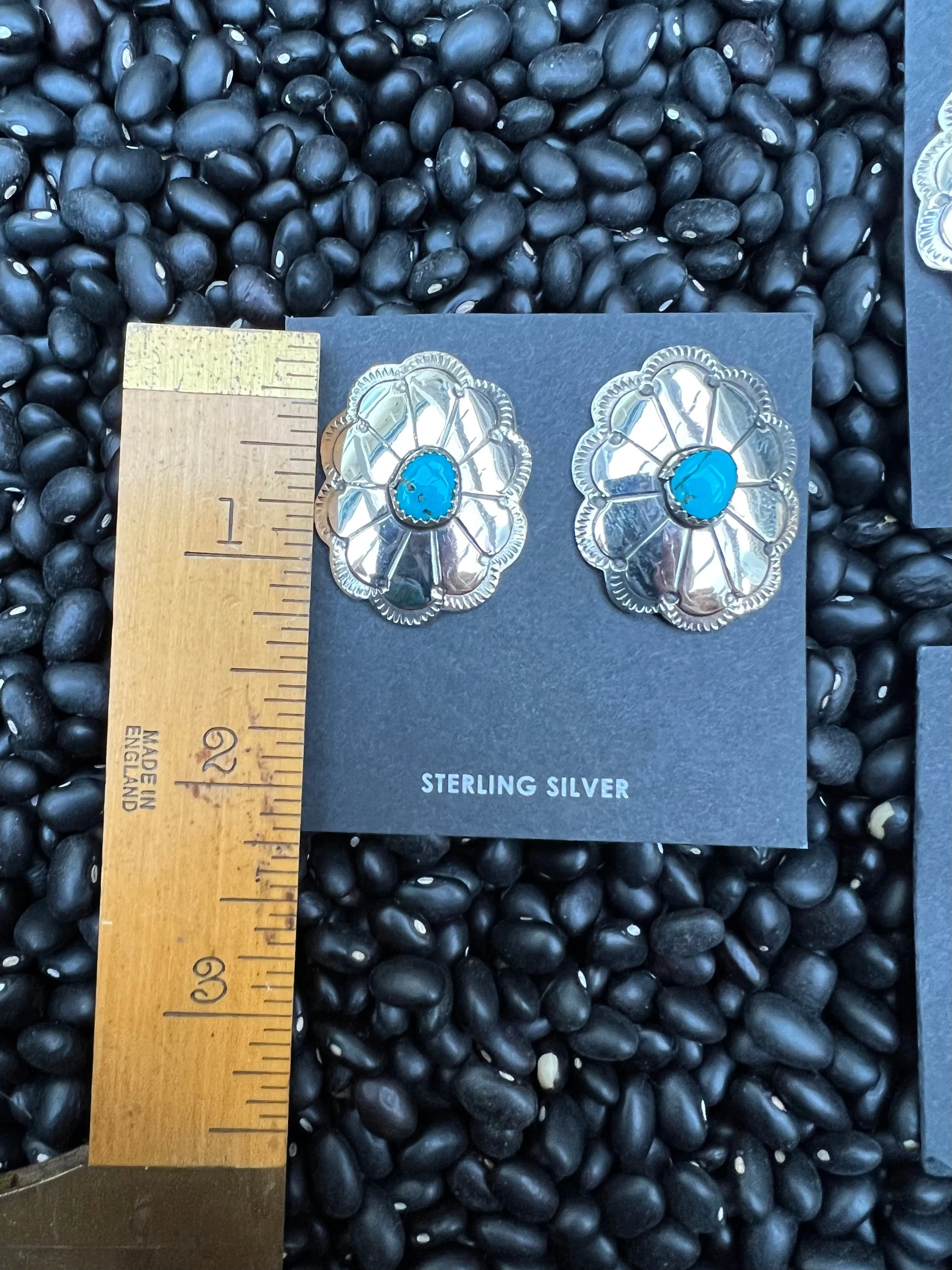 Oblong scallop conchos with turquoise Nuggets