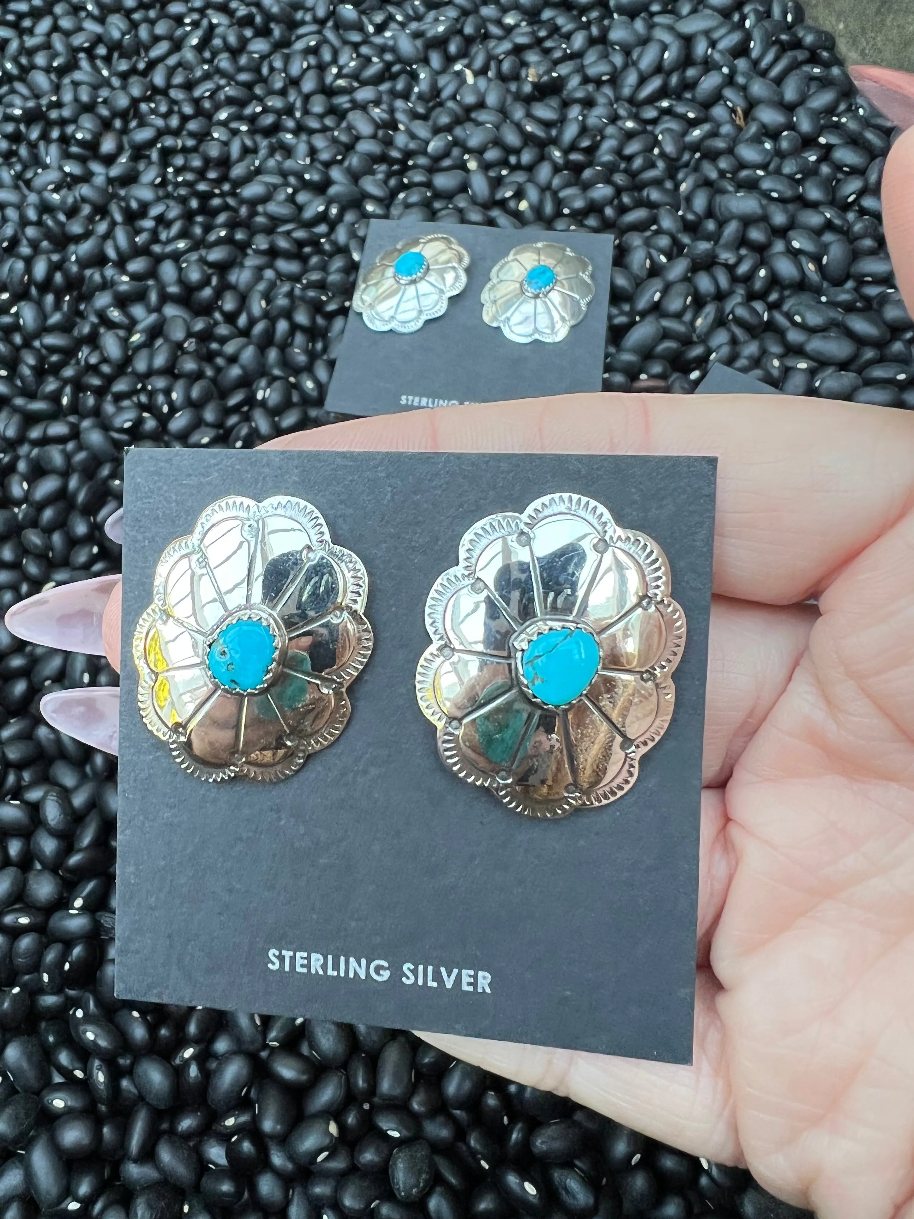 Oblong scallop conchos with turquoise Nuggets