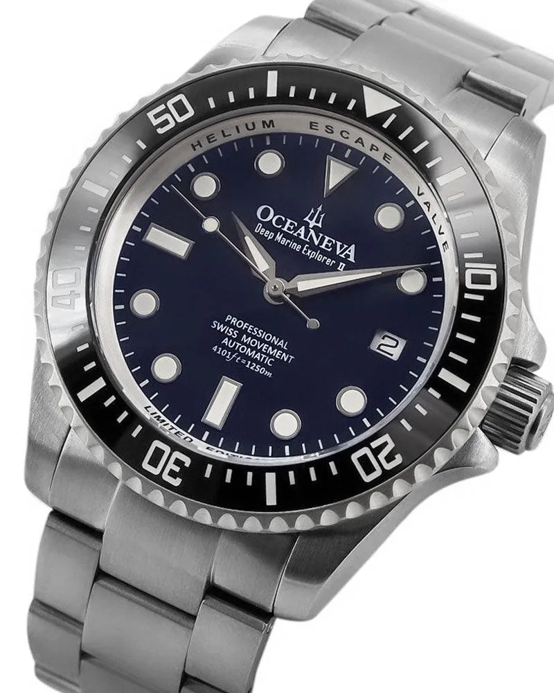 Oceaneva Men's Deep Marine Explorer II 1250M Titanium Watch Navy Blue