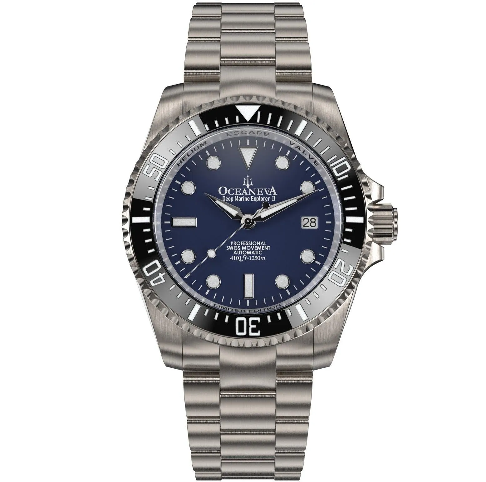 Oceaneva Men's Deep Marine Explorer II 1250M Titanium Watch Navy Blue