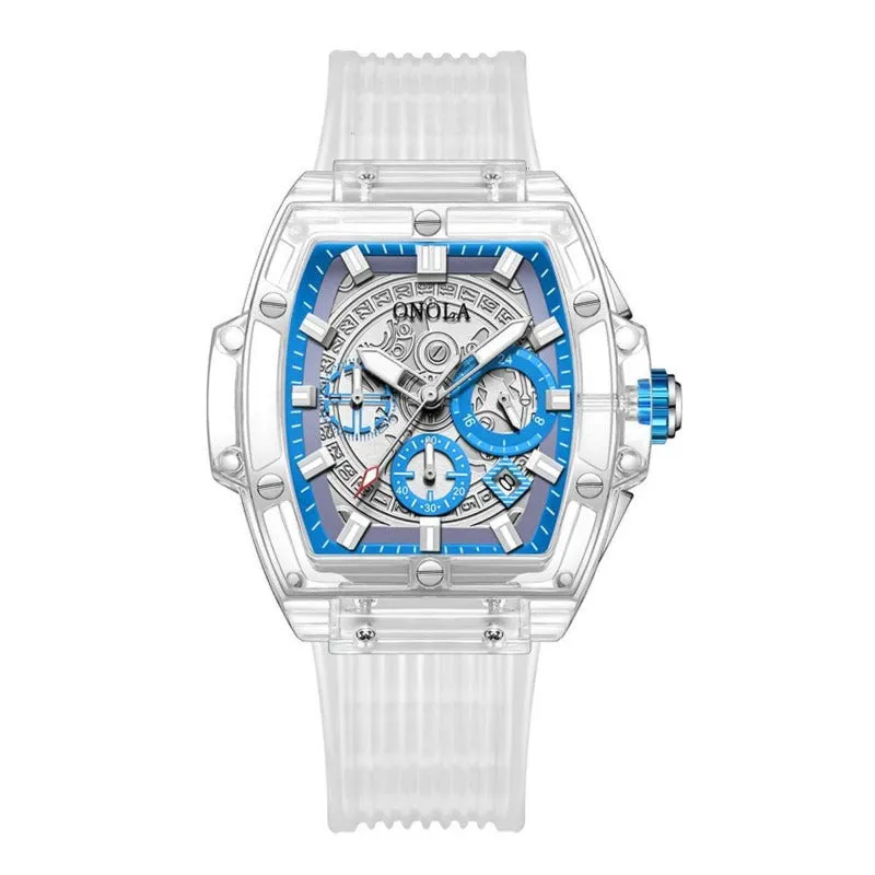 ONOLA Barrel Shaped Transparent Watch for Men 50mm Waterproof