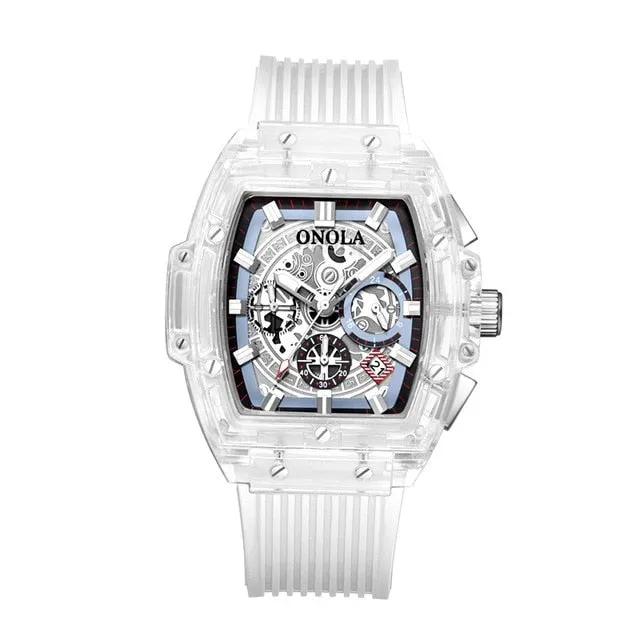 ONOLA Barrel Shaped Transparent Watch for Men 50mm Waterproof