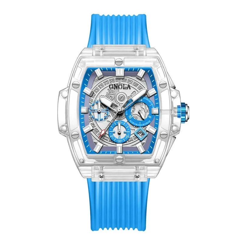 ONOLA Barrel Shaped Transparent Watch for Men 50mm Waterproof