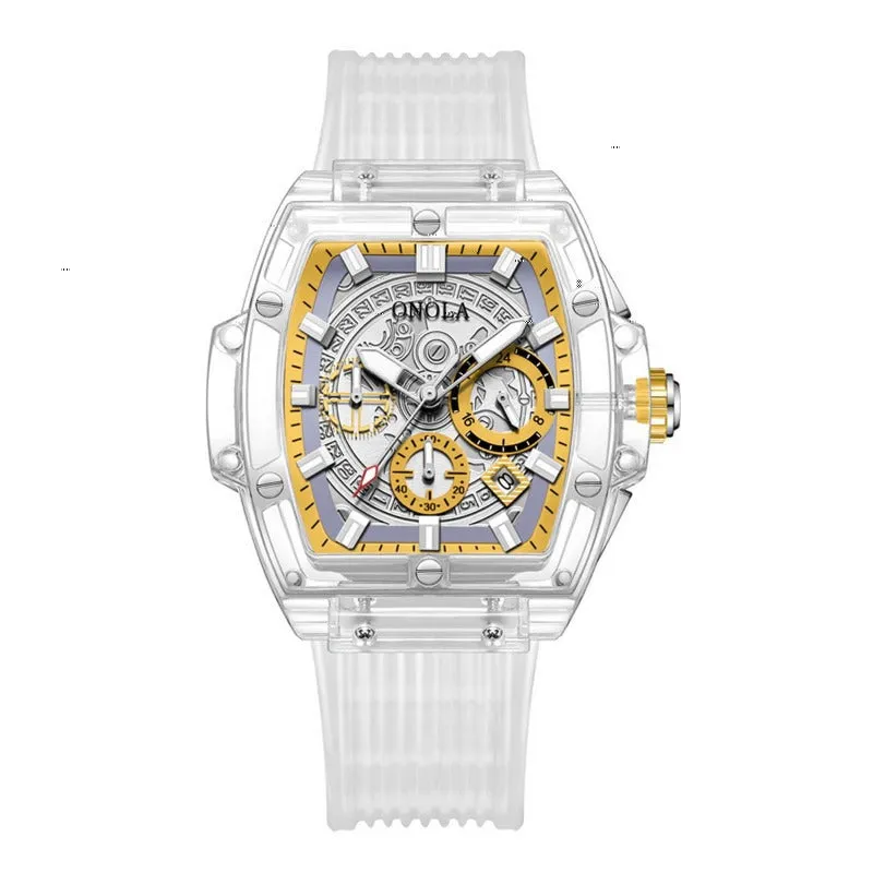 ONOLA Barrel Shaped Transparent Watch for Men 50mm Waterproof