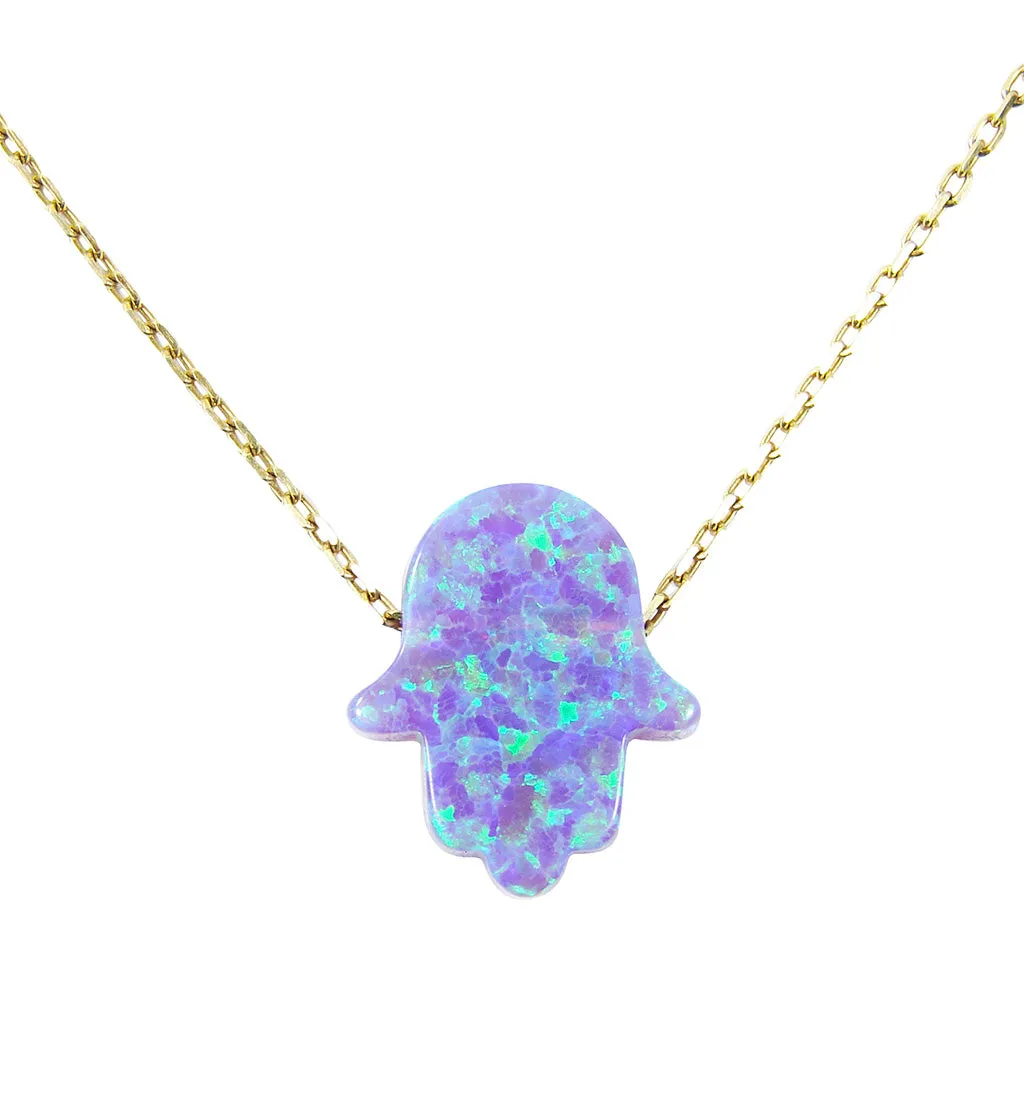 Opal Hamsa Hand Necklace Gold Plated 925 Sterling Silver Chain