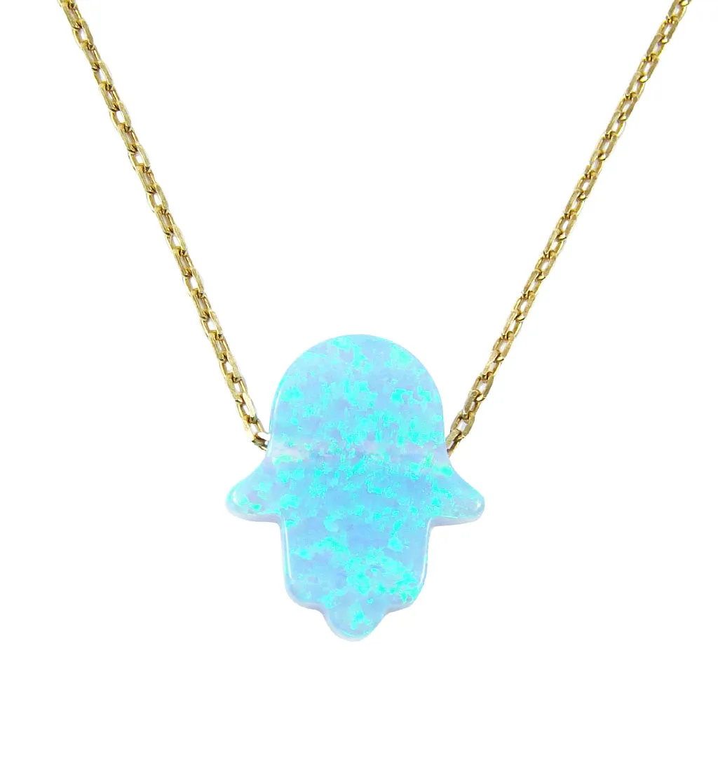 Opal Hamsa Hand Necklace Gold Plated 925 Sterling Silver Chain