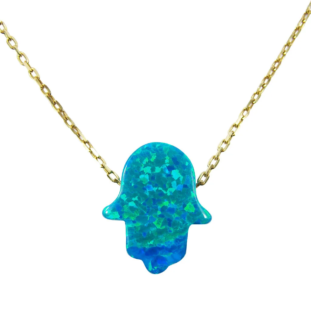 Opal Hamsa Hand Necklace Gold Plated 925 Sterling Silver Chain