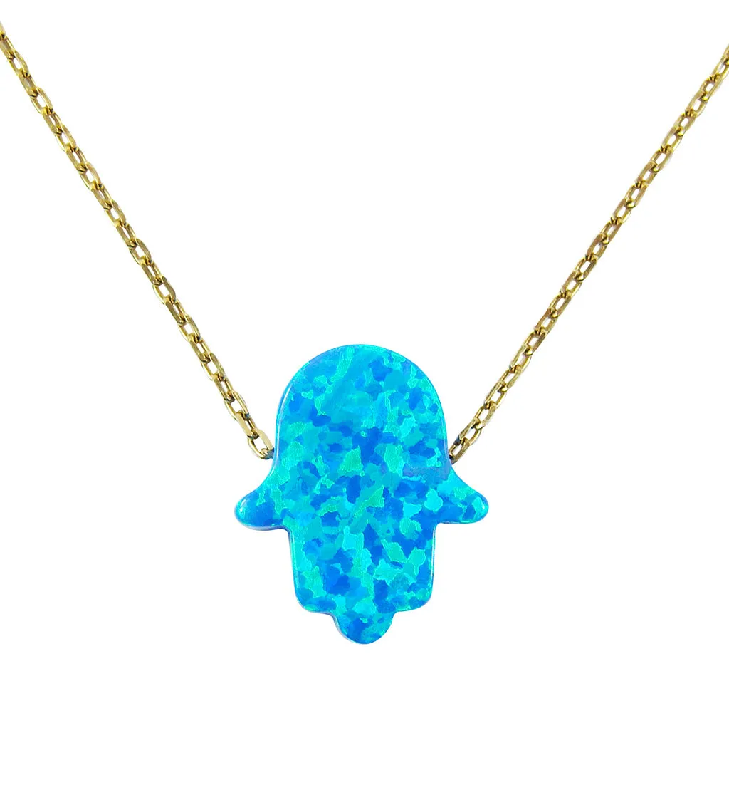 Opal Hamsa Hand Necklace Gold Plated 925 Sterling Silver Chain