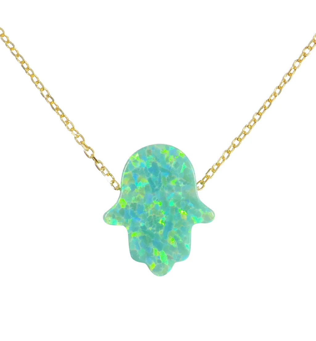 Opal Hamsa Hand Necklace Gold Plated 925 Sterling Silver Chain