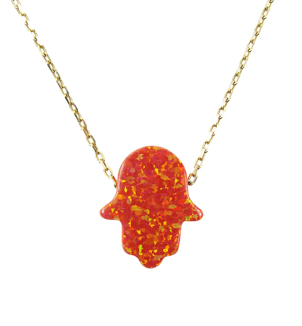 Opal Hamsa Hand Necklace Gold Plated 925 Sterling Silver Chain