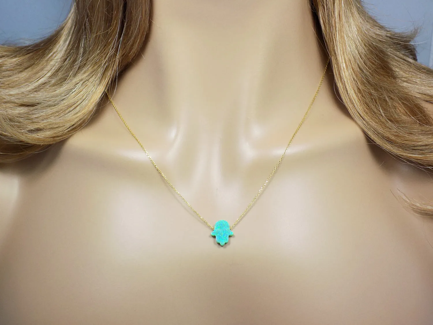 Opal Hamsa Hand Necklace Gold Plated 925 Sterling Silver Chain