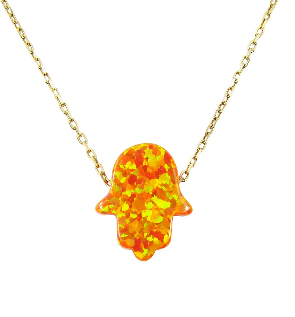 Opal Hamsa Hand Necklace Gold Plated 925 Sterling Silver Chain