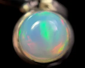 OPAL Pendant - Sterling Silver, 8mm Round Cabochon - Opal Necklace, Birthstone Necklace, Opal Jewelry, Welo Opal, 49106