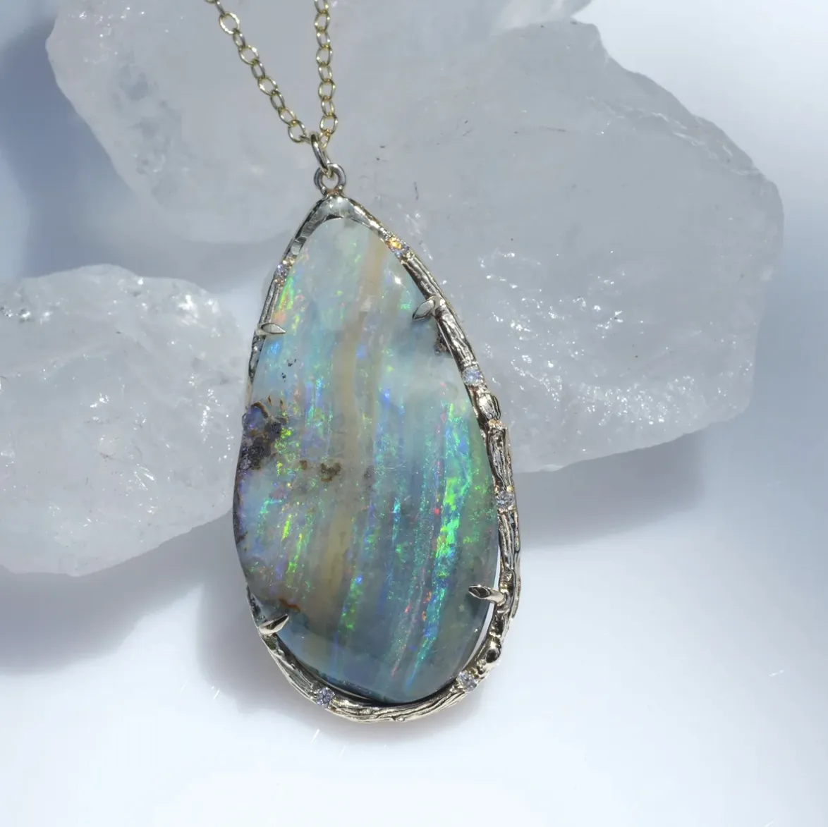 Opal Stripe Pendant Necklace