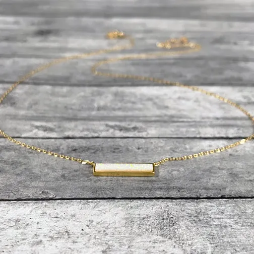 Opalstone Dainty Bar Necklace (GOLD OR ROSE GOLD)