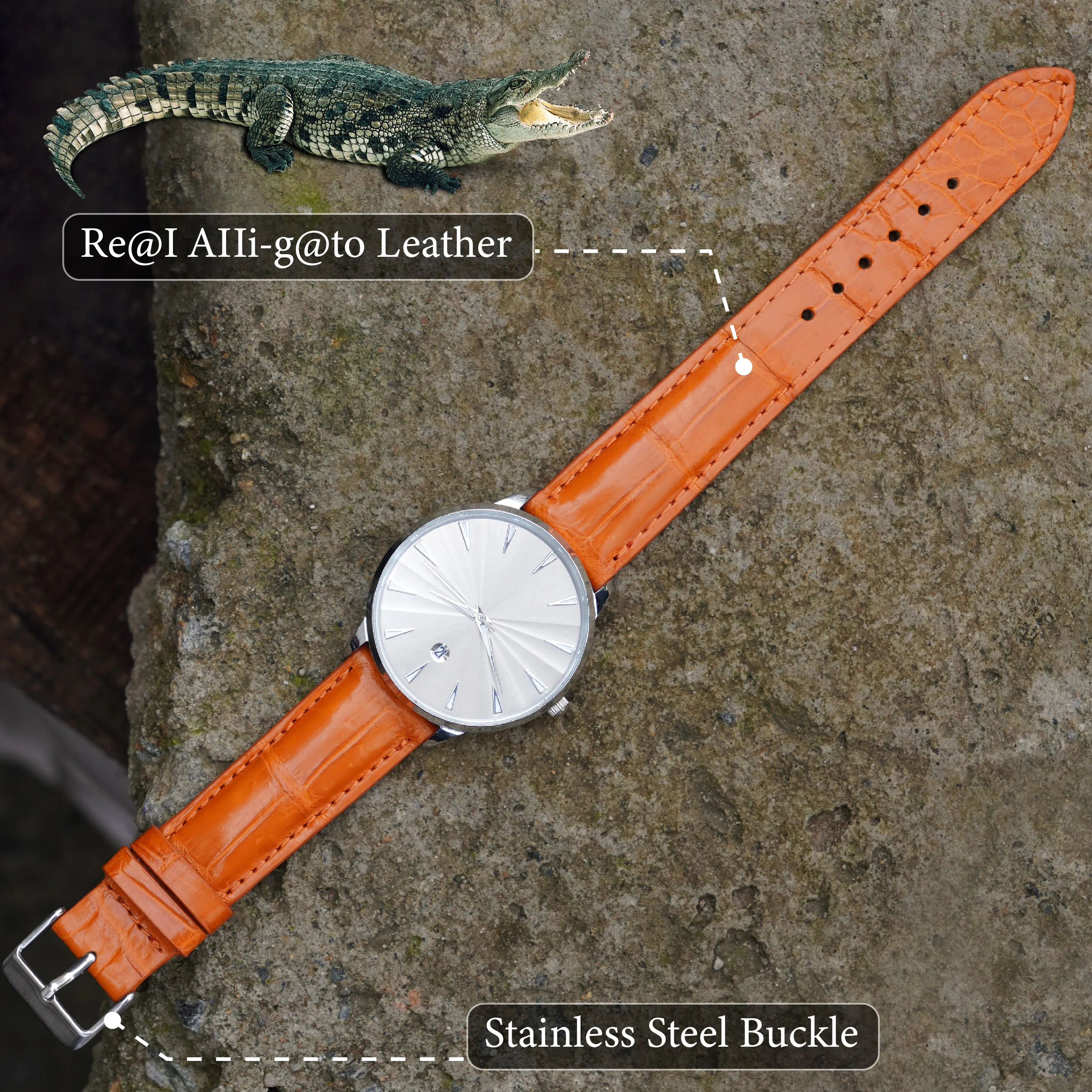 Orange Carrot Alligator Leather Watch Band