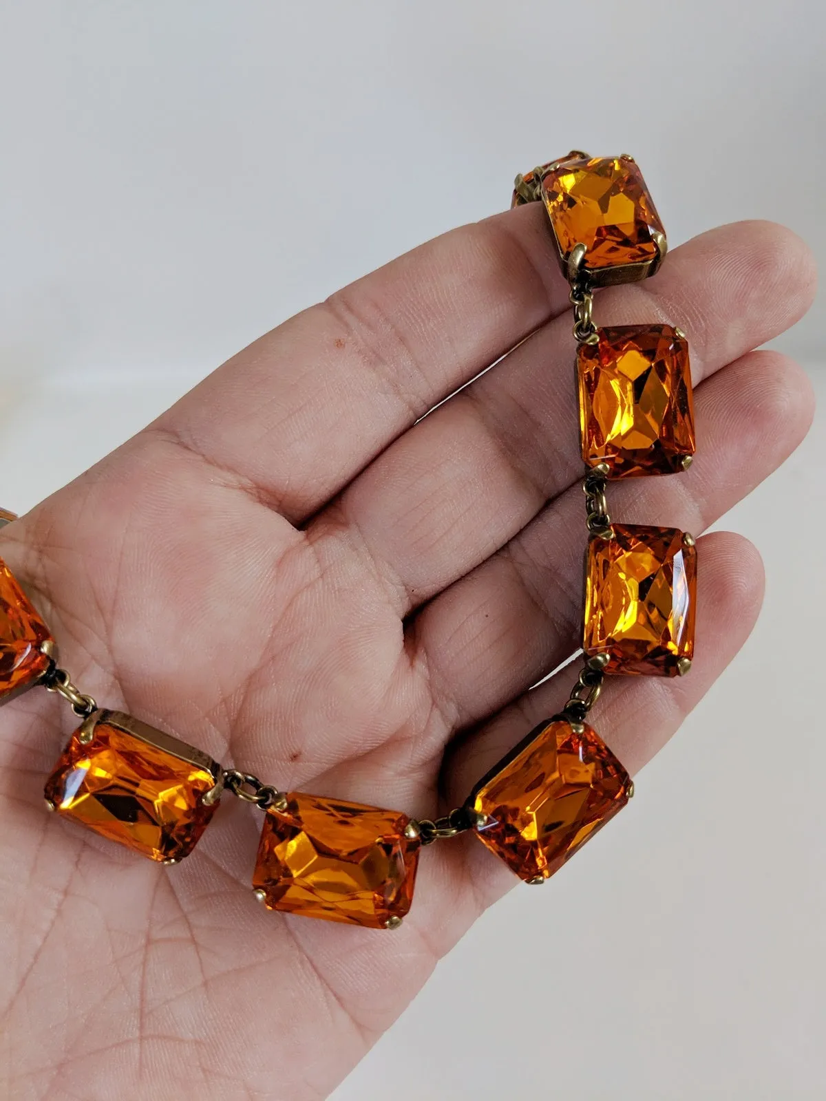 Orange Topaz Collet Necklace - Large Octagon