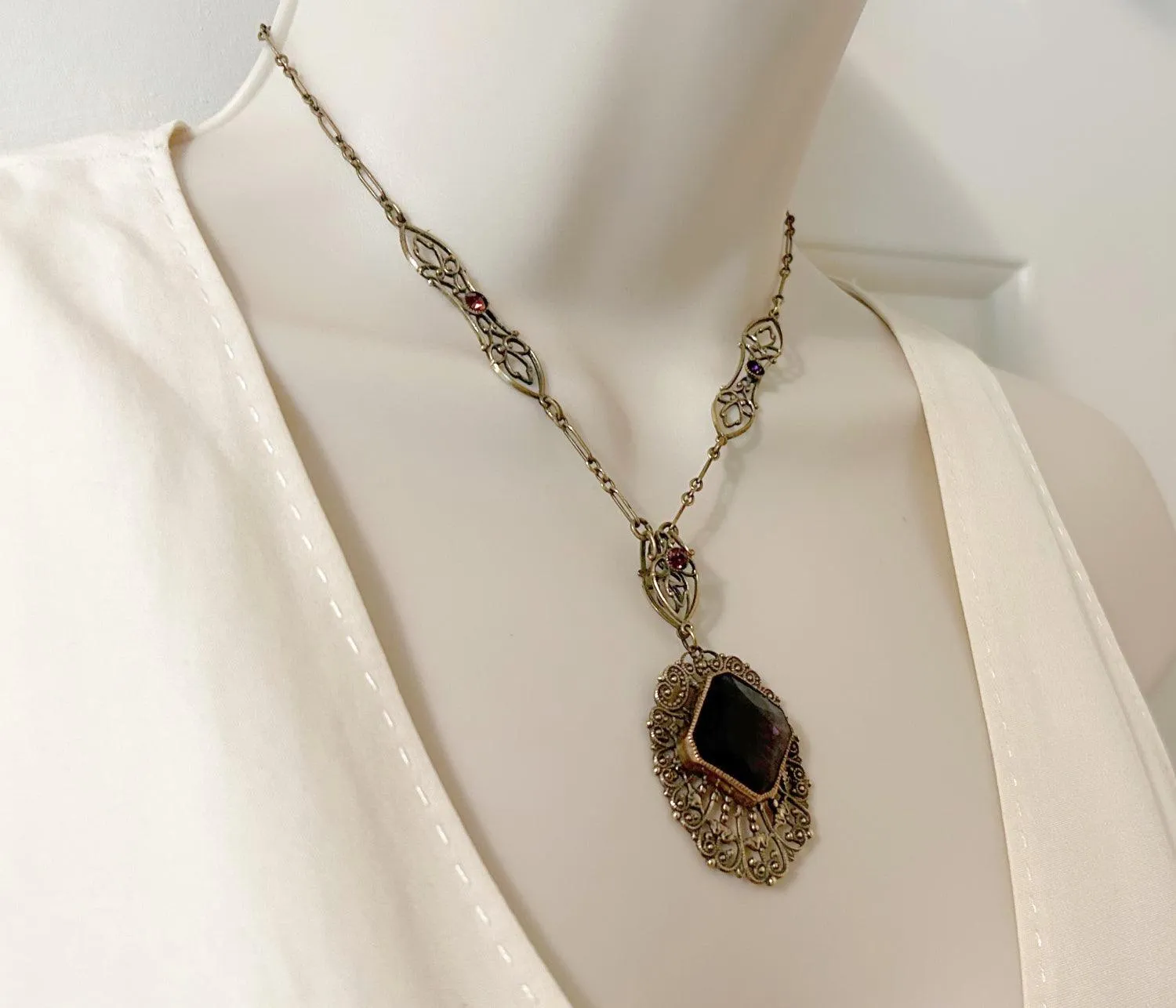 Outstanding Purple Stone and Vintage Filigree Necklace