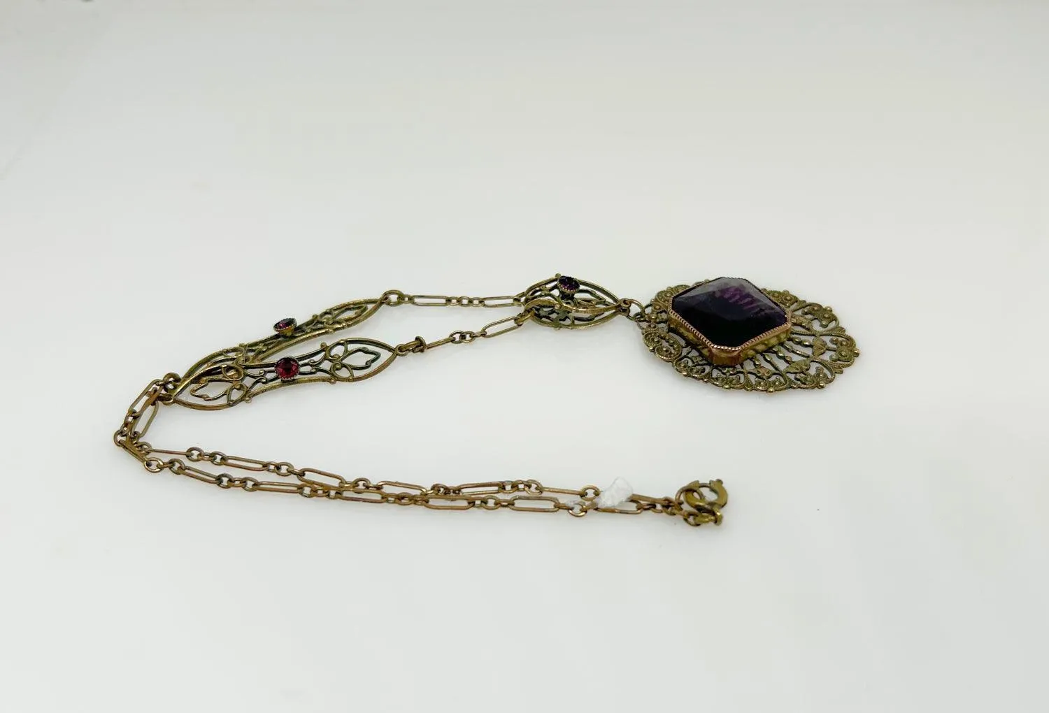 Outstanding Purple Stone and Vintage Filigree Necklace