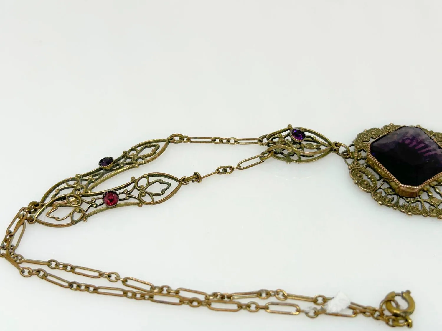 Outstanding Purple Stone and Vintage Filigree Necklace