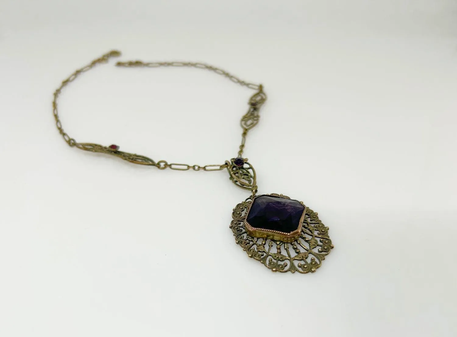 Outstanding Purple Stone and Vintage Filigree Necklace