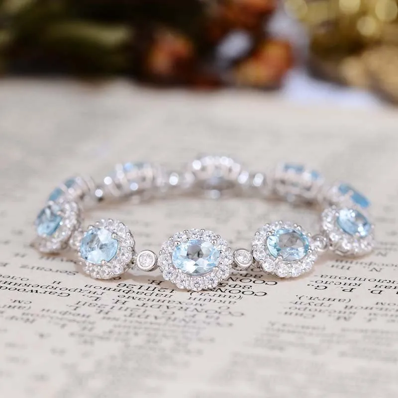 Oval Natural Blue Topaz Beading Bracelet