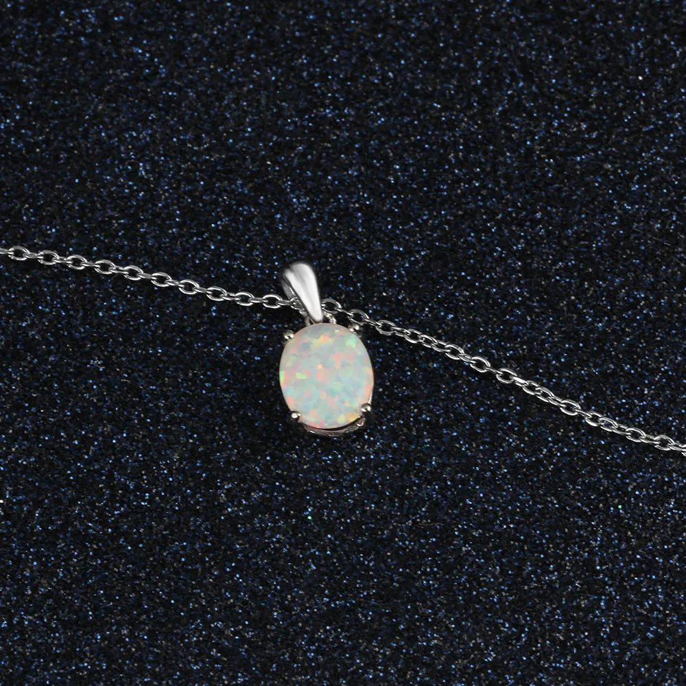 Oval Opal Pendant Sterling Silver Necklace