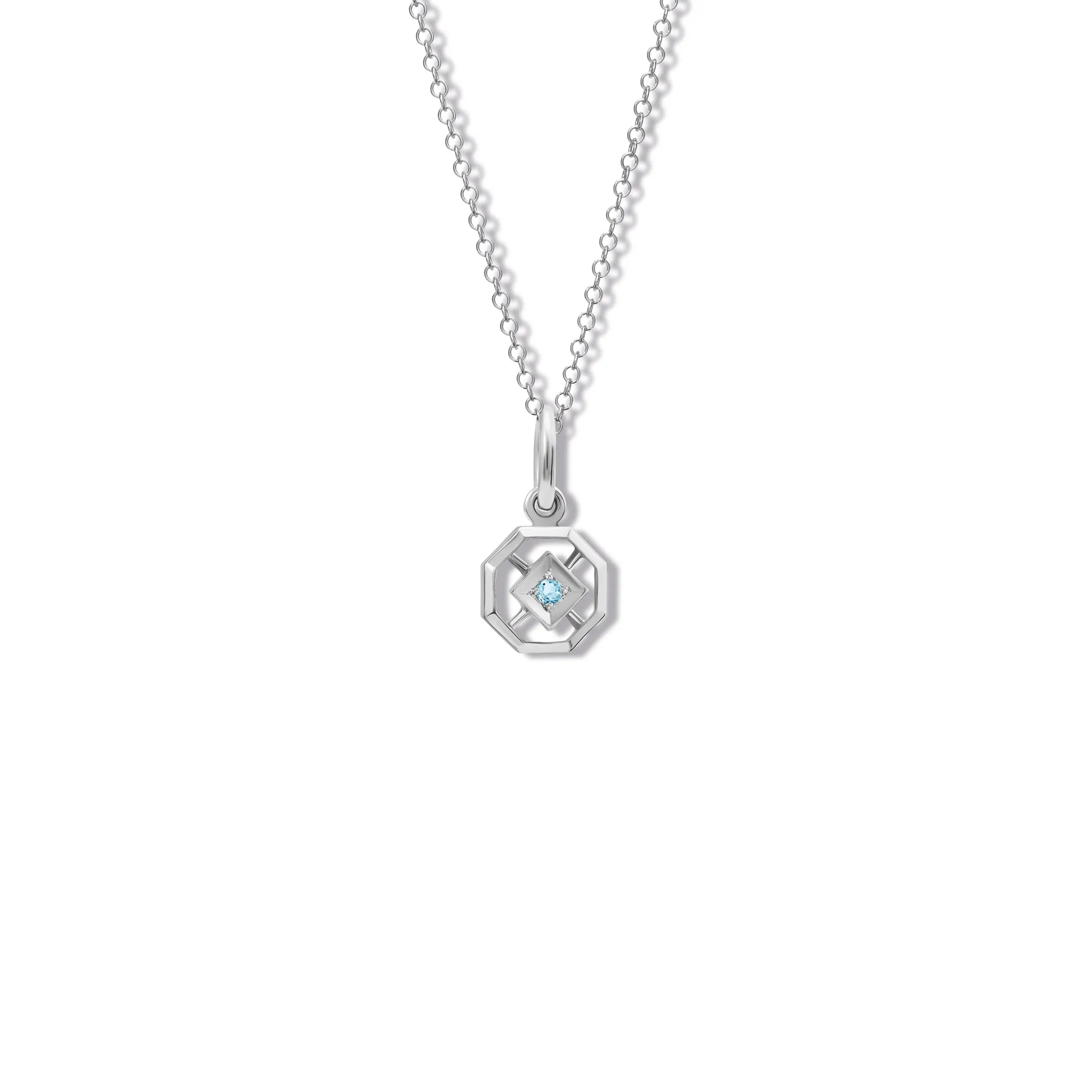 Parquet Small Necklace Pendant Silver - Blue Topaz