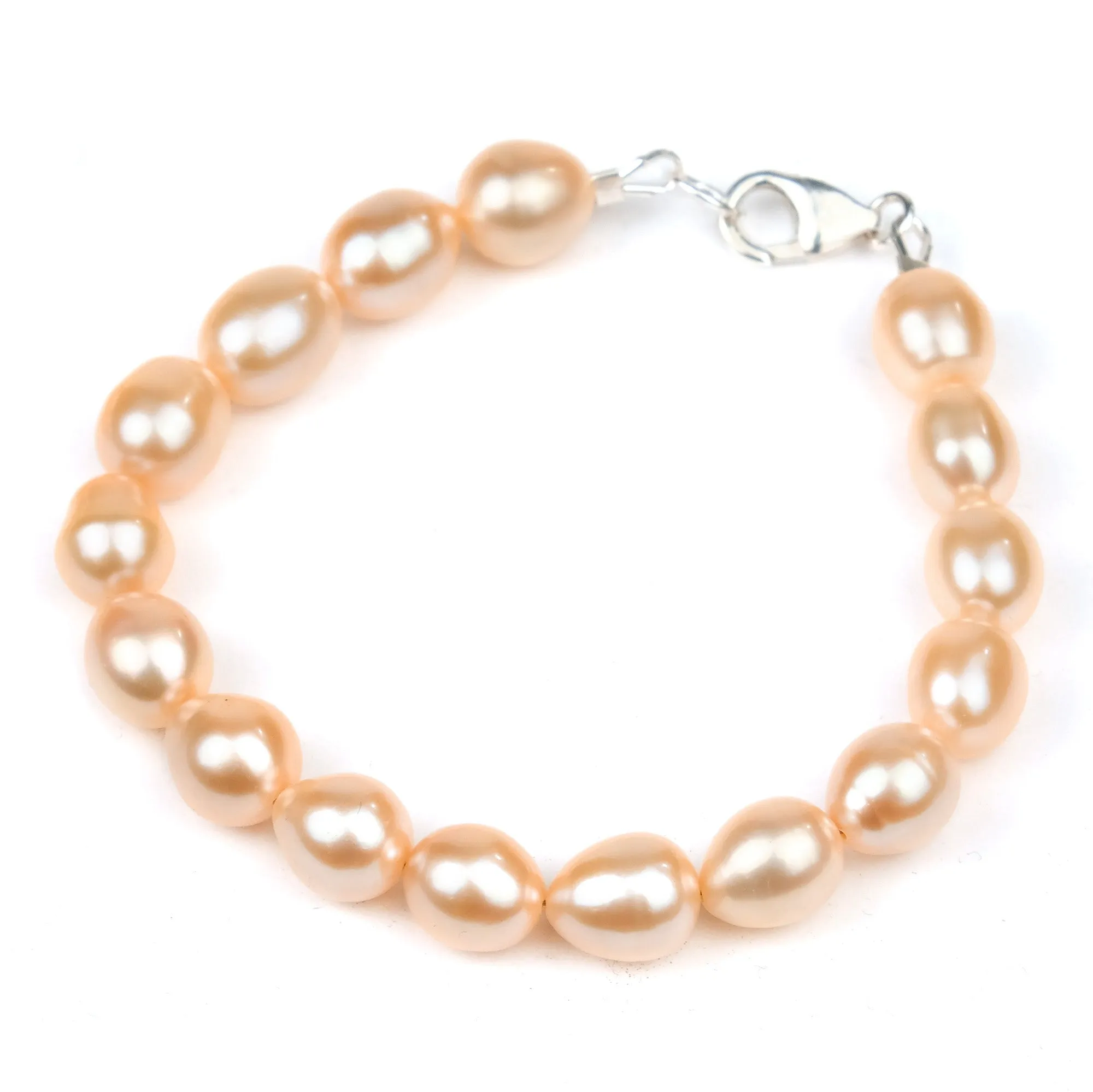 Peach Fresh Water Pearl Bracelet With Sterling Silver Trigger Clasp