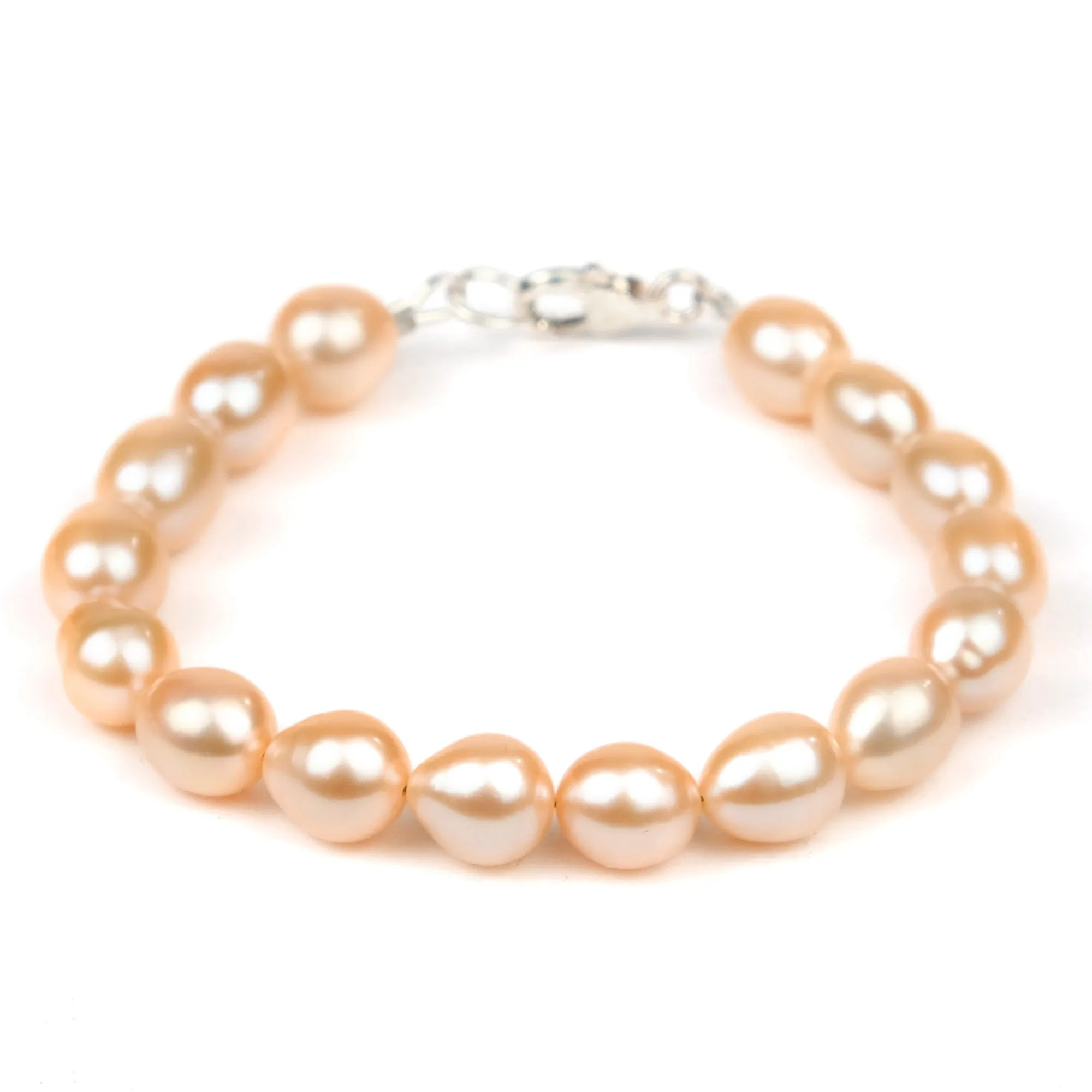 Peach Fresh Water Pearl Bracelet With Sterling Silver Trigger Clasp