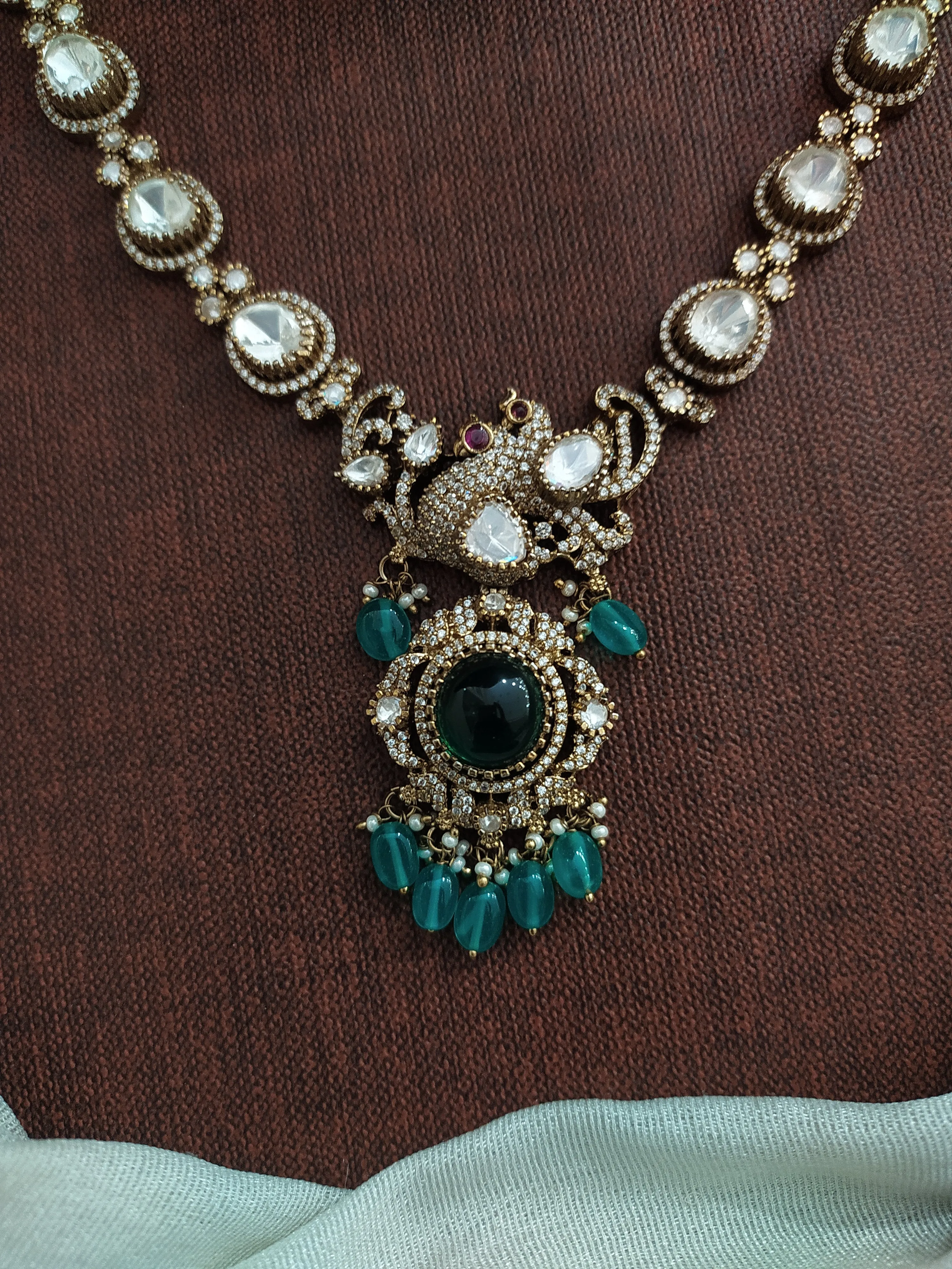 Peacock-Designed Victorian Necklace Set with Moissanite Stones – Available in 3 Trending Colors